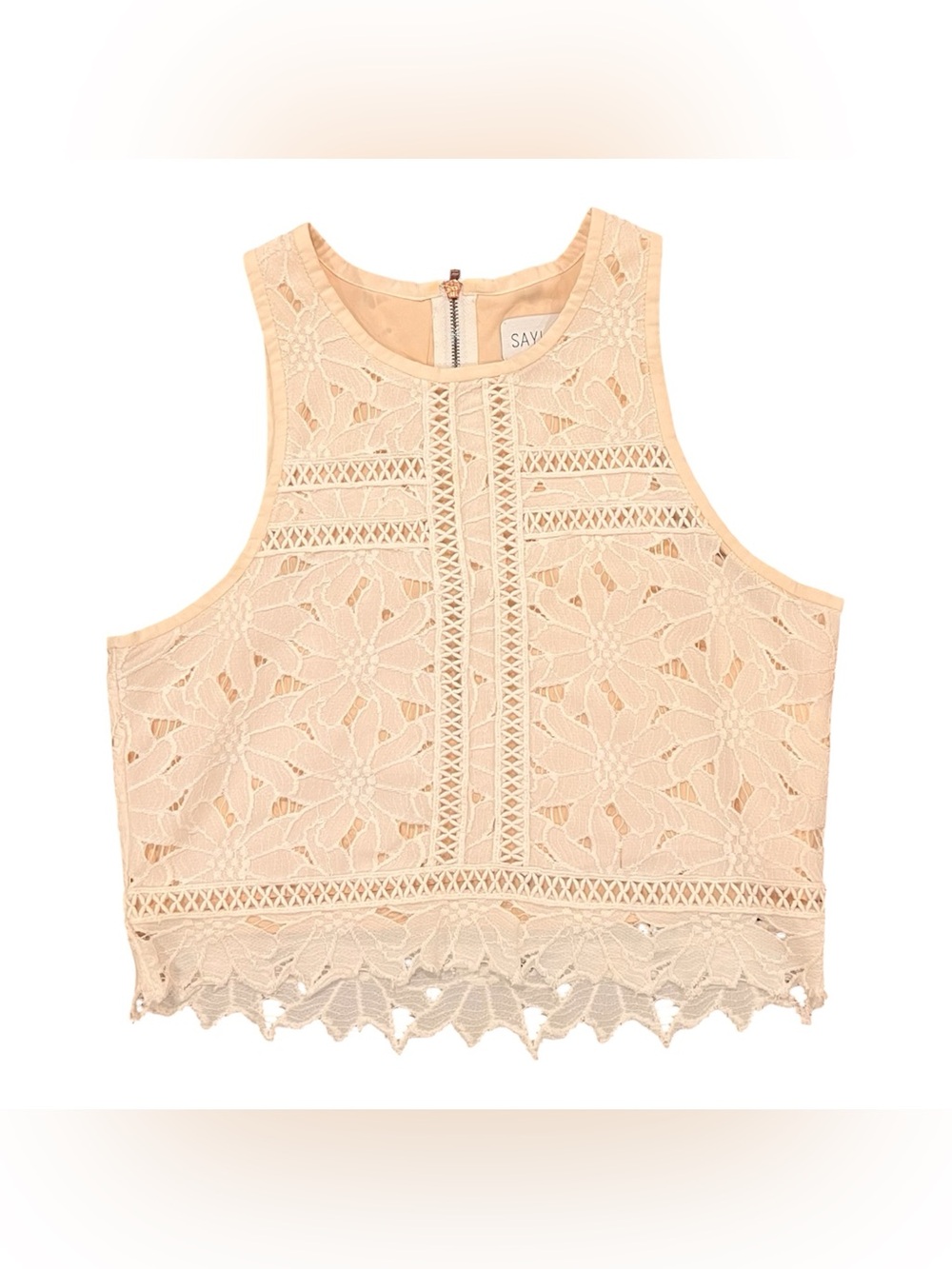 SAYLOR Floral Lace Cropped Tank Cream/Nude Small Back Zip